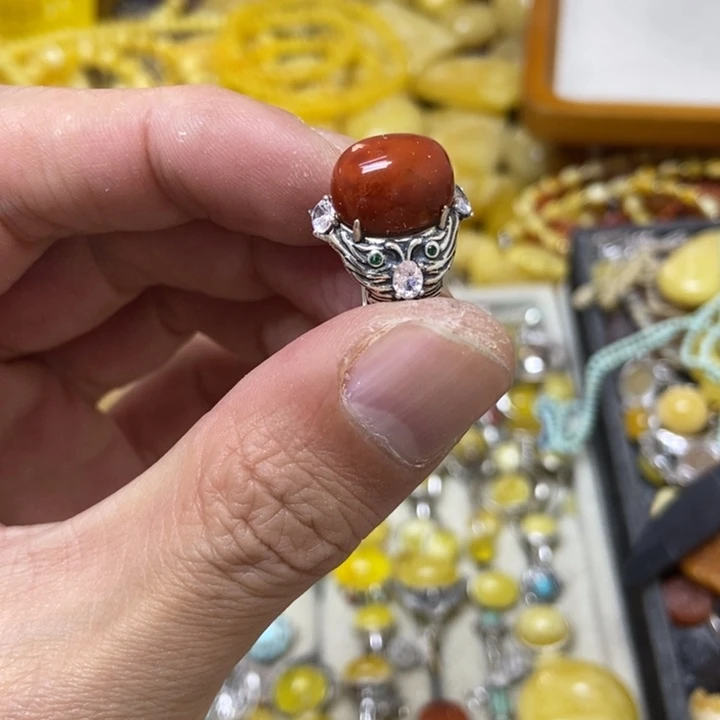 南红玛瑙银S925镶嵌戒指戒指