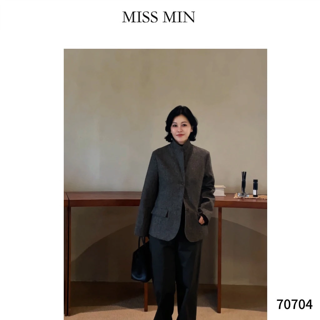 MISS MIN【雅棕】时髦复古高级清冷感贵系女装气质羊毛西装 70704