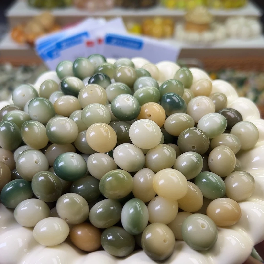 菩提根/象牙果手串微瑕14非料飘绿算盘120颗