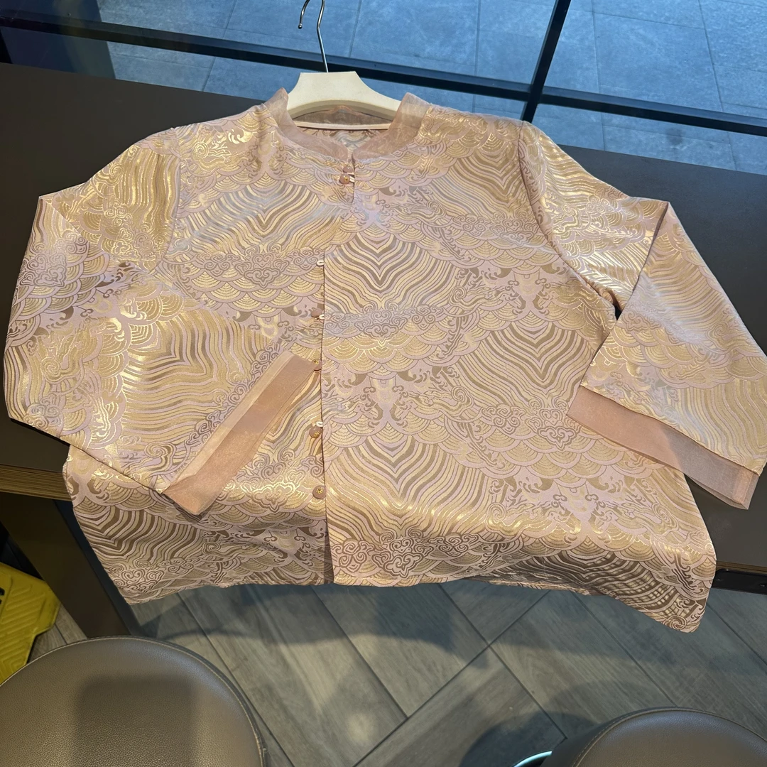 【江崖海水纹 小衫】气质时尚显瘦立领提花江崖海水纹长款上衣SFG