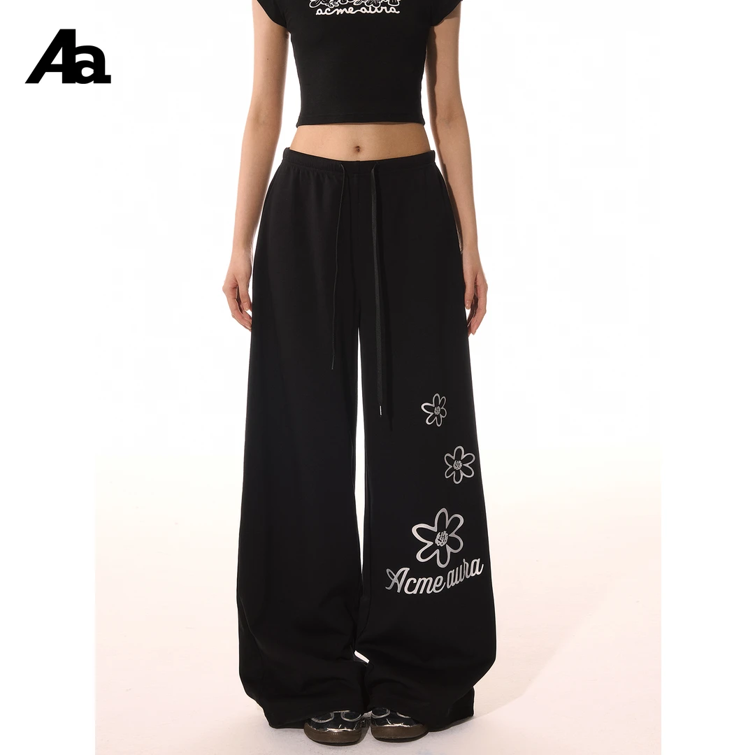 ACMEAURA 复古松紧腰印花设计直筒休闲长裤