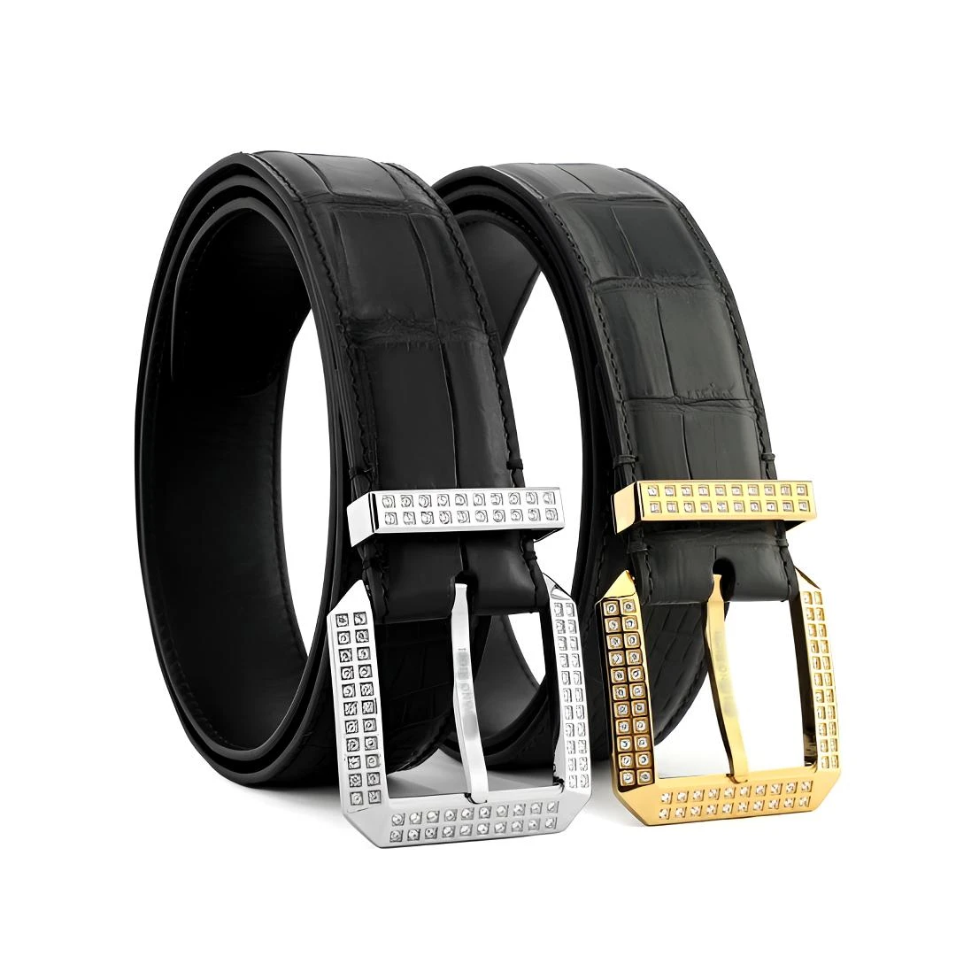 史蒂芬针扣纯水染尼罗鳄鱼皮腰带真皮带男士时尚高档休闲百搭黑色