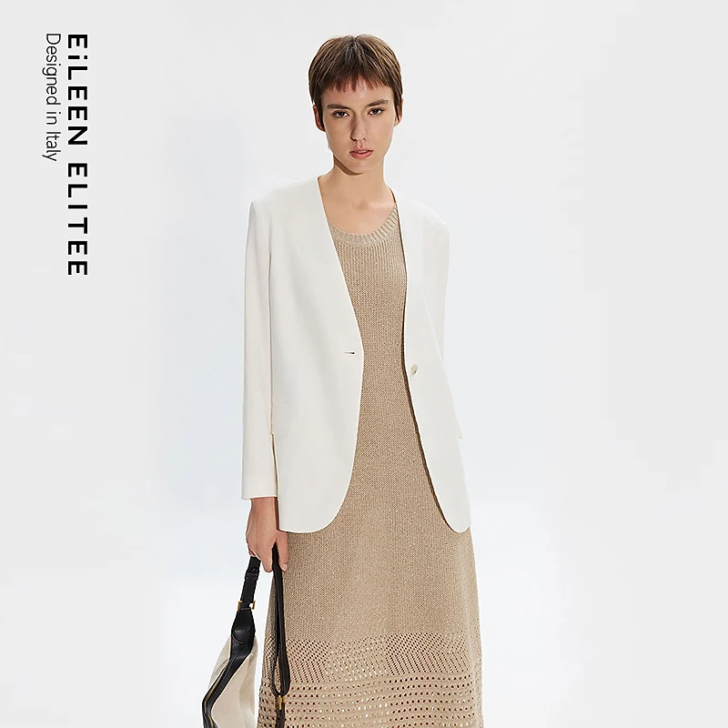 朗姿欧洲EiLEEN ELITEE2025年夏季新款西装亚麻西服上衣外套气质