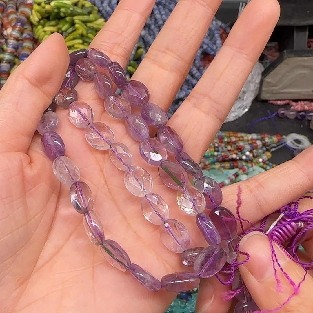 玛瑙/玉髓合金珠宝半成品紫水晶圆饼切面8mm一条