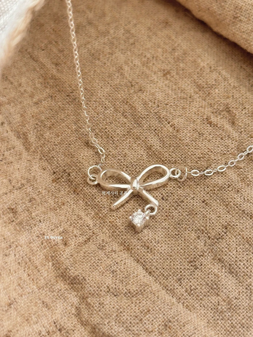 坠链均925银合成锆石 蝴蝶结项链 银色 41+5cm 6009