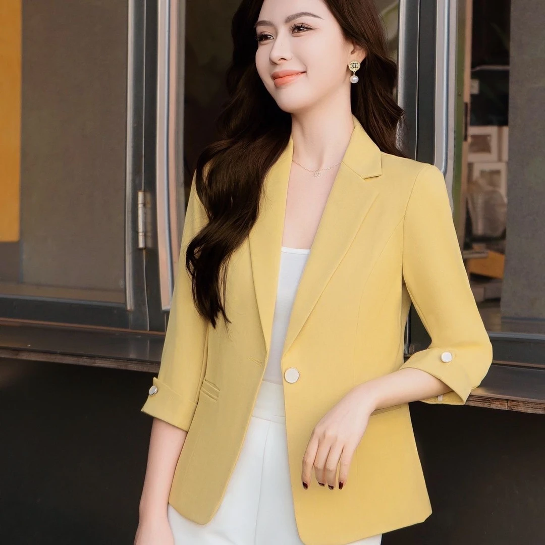 小西装外套女七分袖2025春季新款免烫修身显瘦百搭时尚气质西服薄