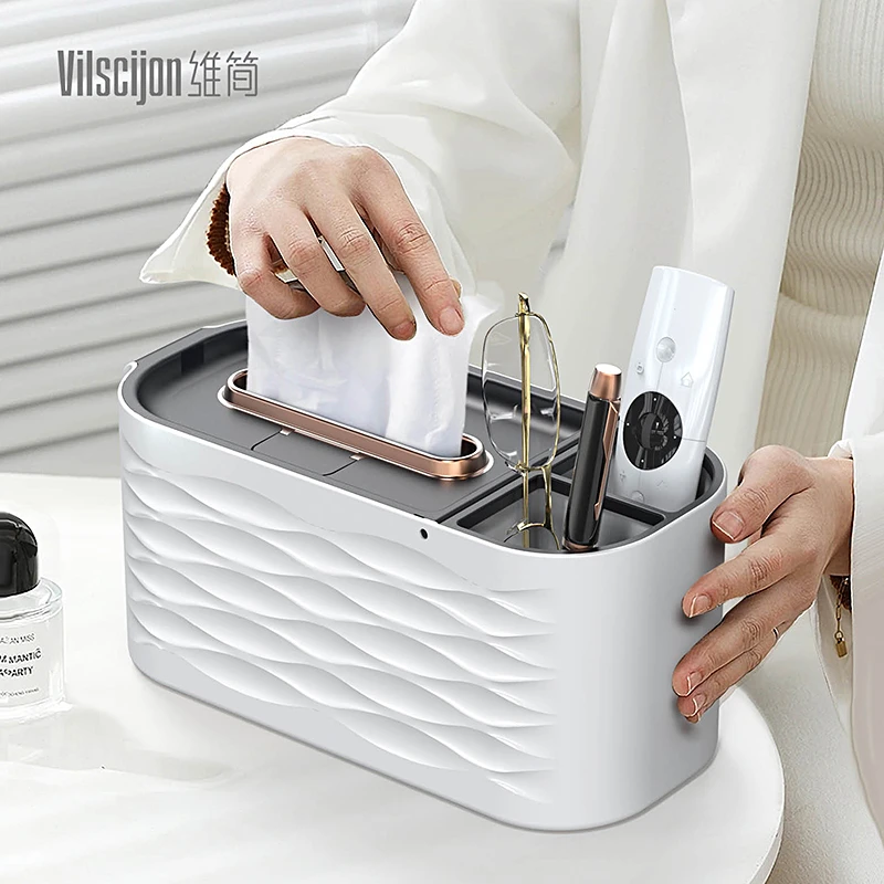 桌面弹簧纸巾盒家用轻奢客厅收纳多功能创意茶几遥控器收纳盒