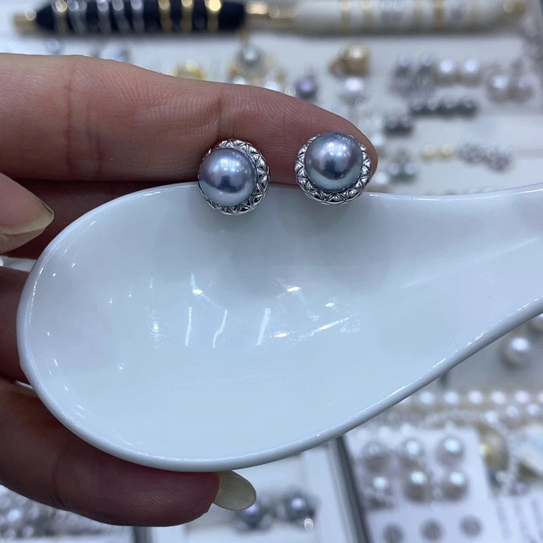 海水珍珠耳饰银S925镶嵌s****冶