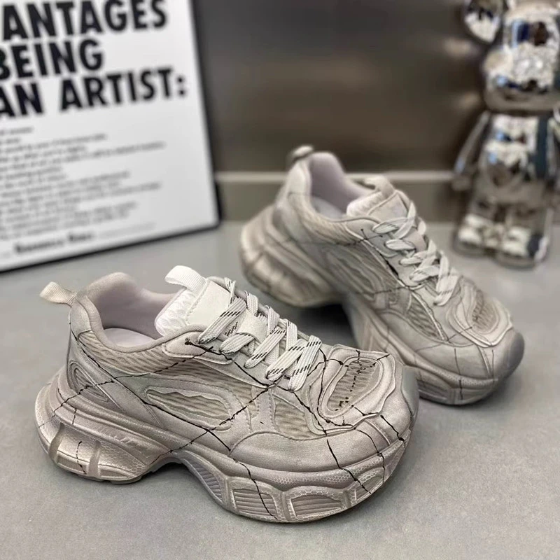 欧洲站老爹鞋女2025夏秋新款超火做旧擦色厚底百搭运动鞋女潮鞋子