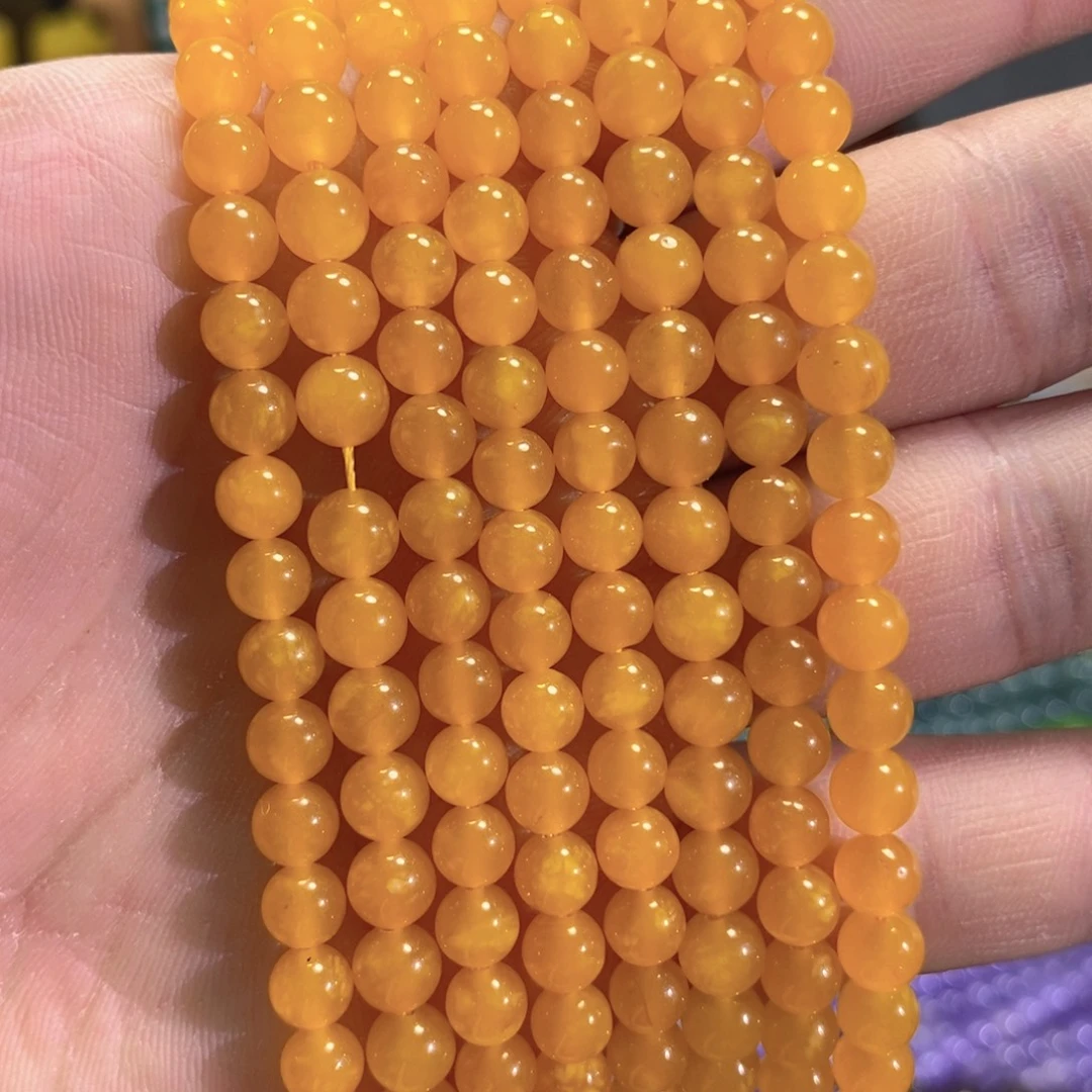 玛瑙/玉髓未镶嵌珠宝半成品天然黄玉到手2条卡6mm