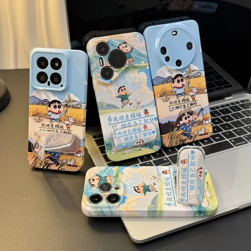 高品质小新风吹走烦恼支架适用iphone16手机壳华为vivo小米oppo套