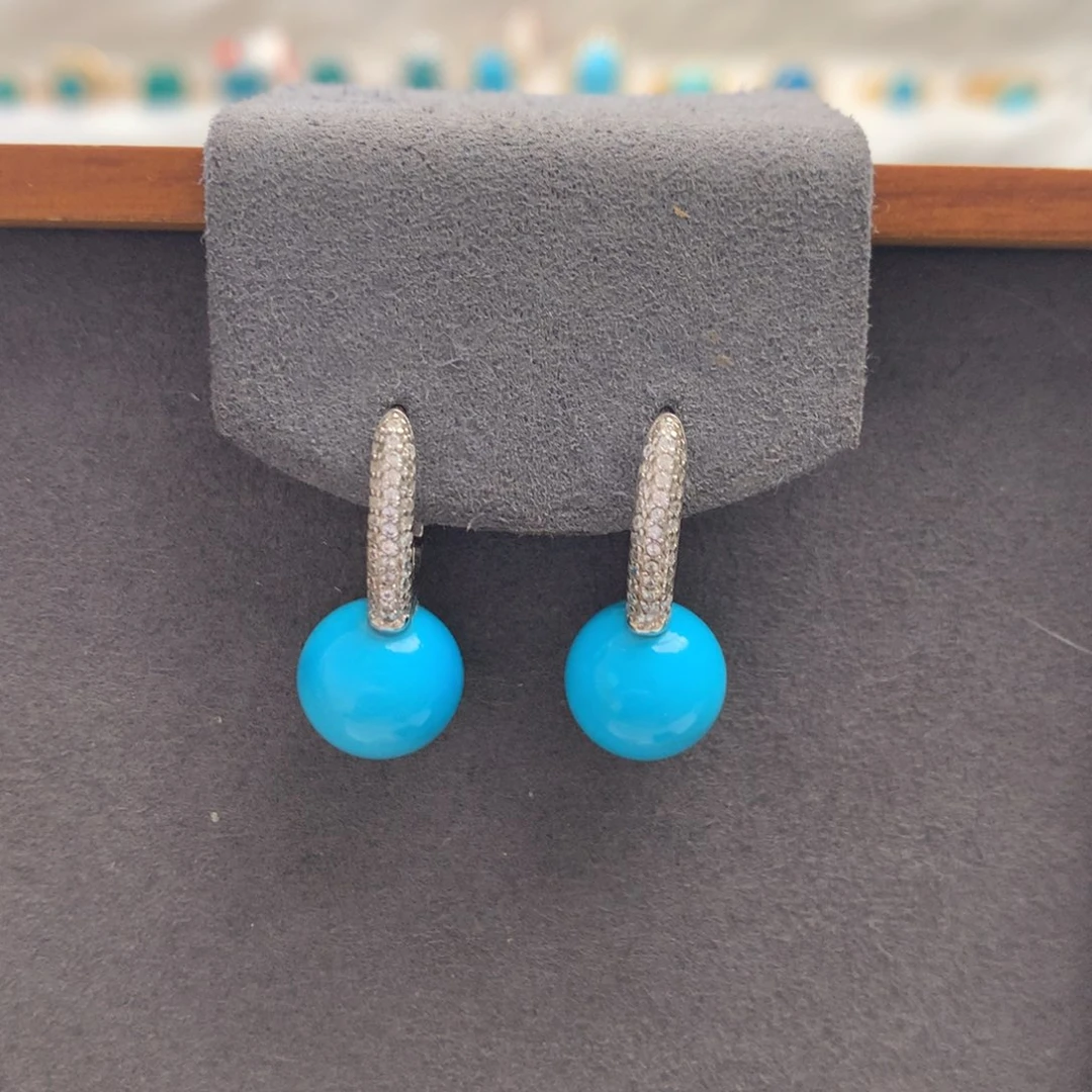 绿松石银S925镶嵌睡美人耳扣