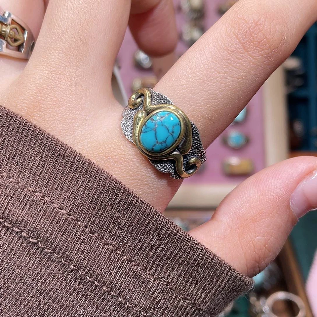 绿松石银S925镶嵌戒指