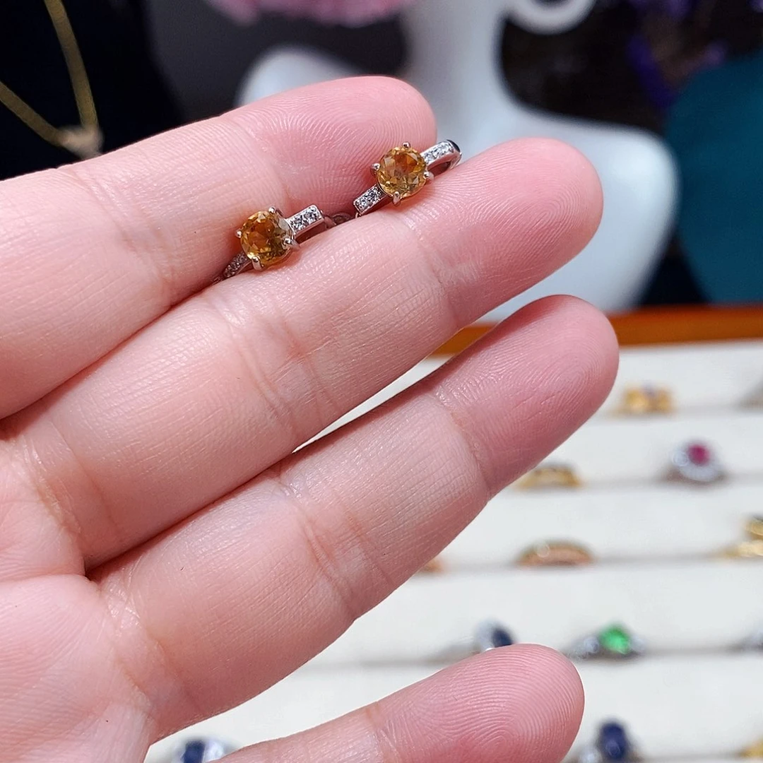 黄晶耳饰银S925镶嵌2556