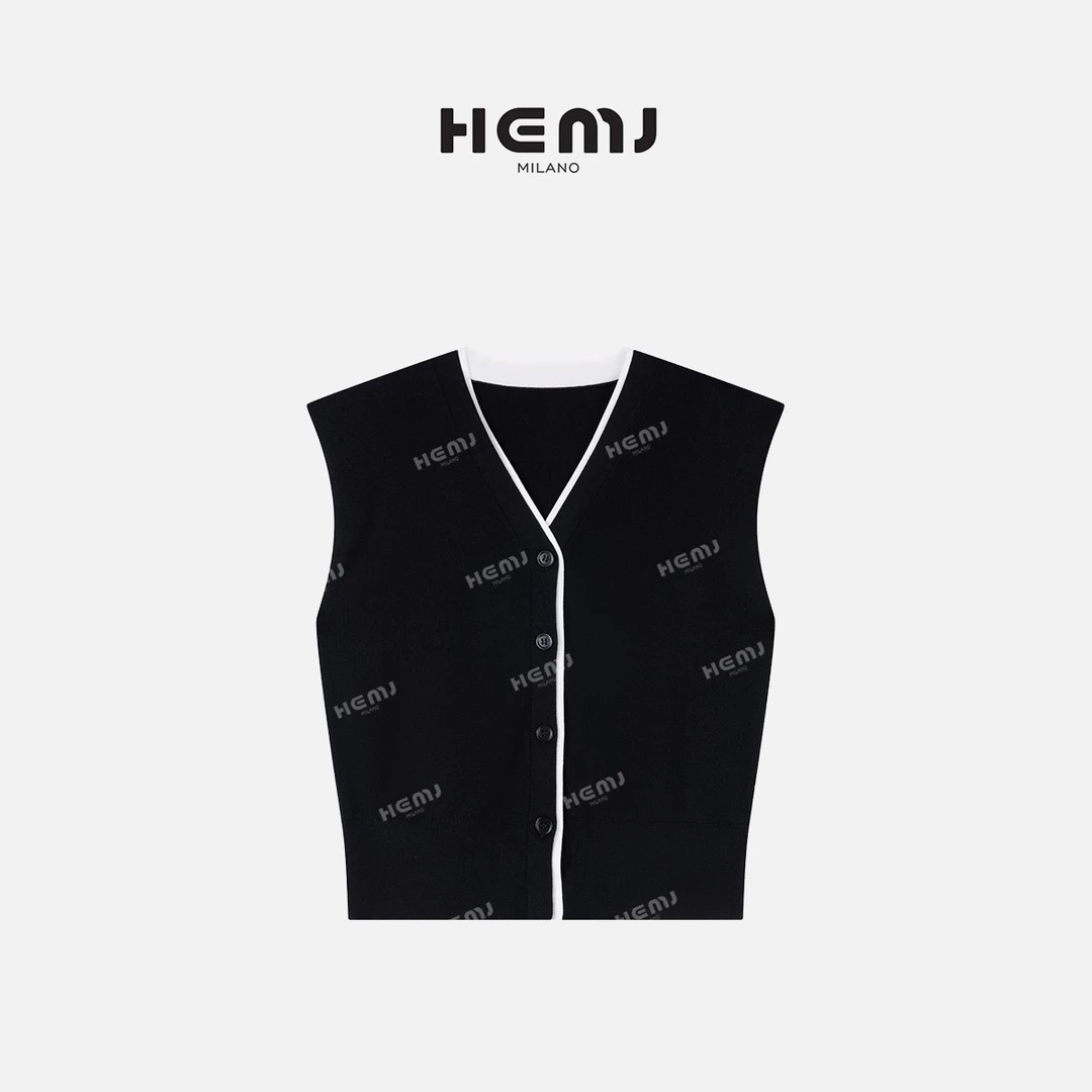 HEMJ 和梦洁"时安"黑白拼色设计感针织背心 MD1A0397