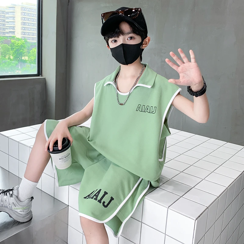 儿童装男童夏装无袖套装2025新款中大童夏季运动速干夏款帅气背心