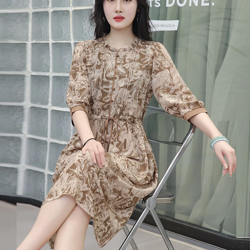 【玲玲专属】夏季新款女装宽松气质收腰连衣裙时尚妈妈装6093