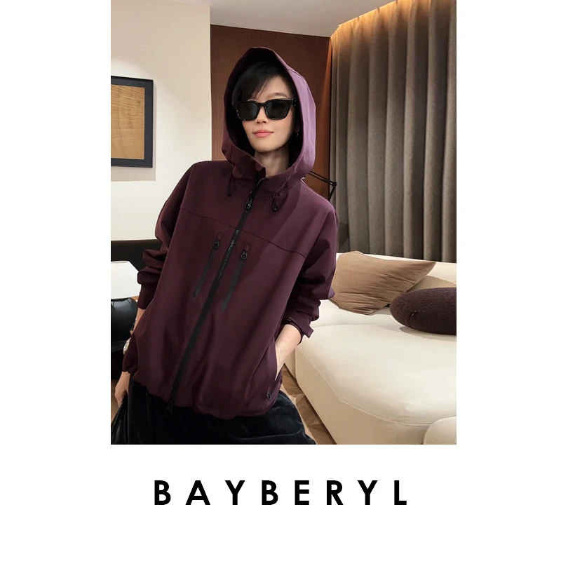 -BAYBERYL老贝山系户外*1P连帽羊毛时尚冲锋衣秋外套MF5F0250-