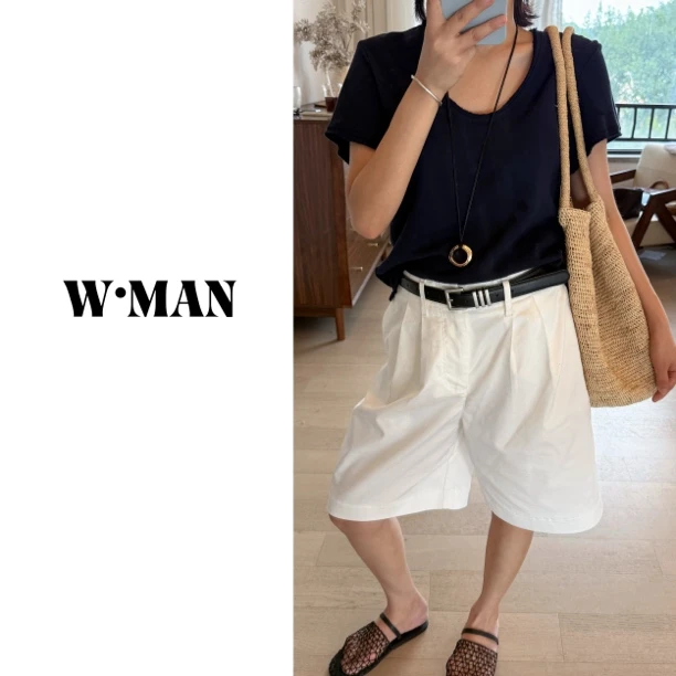 W·MAN“氛围感”定制有机棉慵懒风鹅蛋领简约显瘦毛边T恤
