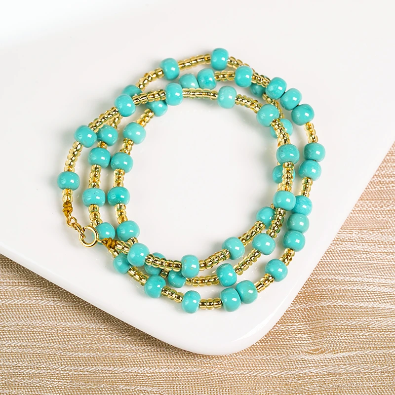 4.8mm【品众绿松石】18K金搭配颈链DIY原创设计素款高瓷高色颈链