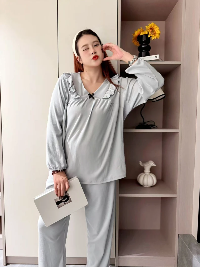 Cozy家大码睡衣女德绒薄绒薄款加宽裤腰柔软亲肤简约休闲家居服