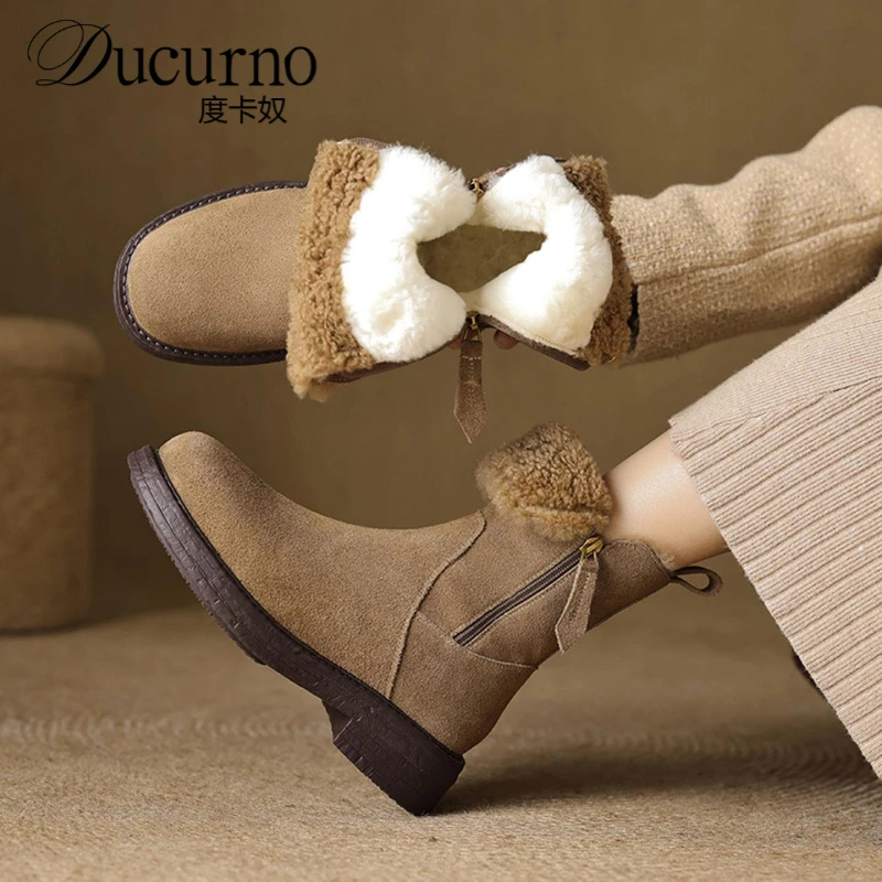 4cm真皮雪地靴加绒加厚毛户外马丁靴2025冬季新款时尚百搭短靴