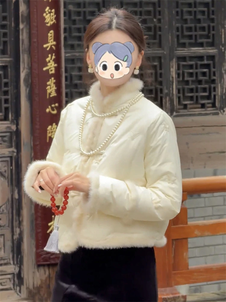 2025秋冬网红新款新中式棉服女国风重工盘扣毛毛边保暖短上衣