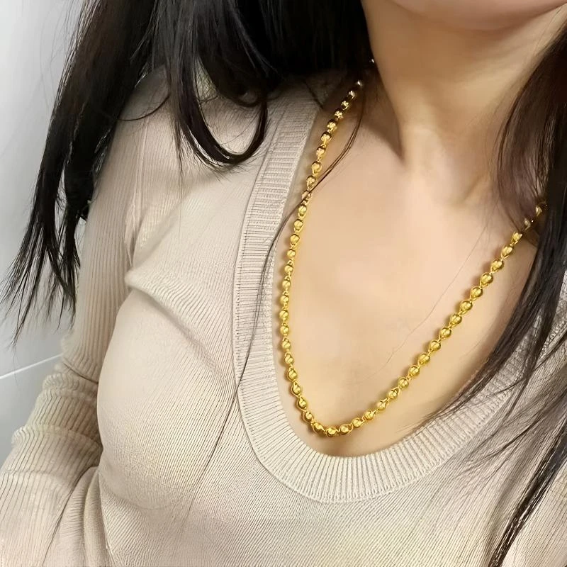 合金项链 精工卡6mm圆珠项链气质轻奢时尚经典男女同款金色百搭