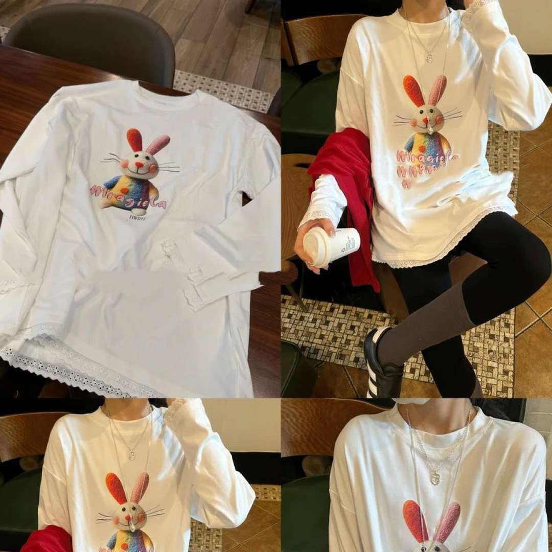 韩版宽松印花磨毛长袖T恤女秋冬中长款遮屁股百搭慵懒风打底衫