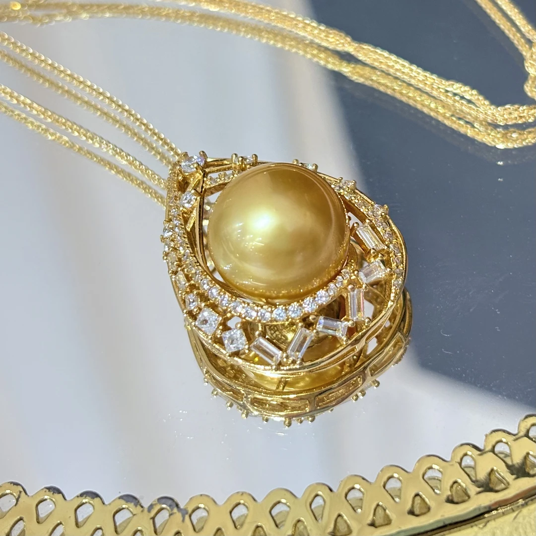 【小彤专属】【阿波罗】天然海水珍珠金珠吊坠13-14多样性/发一RY8229