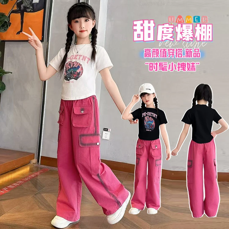 套装韩版夏季印花女童中大童儿童洋气休闲阔腿女孩宽松高颜值时髦