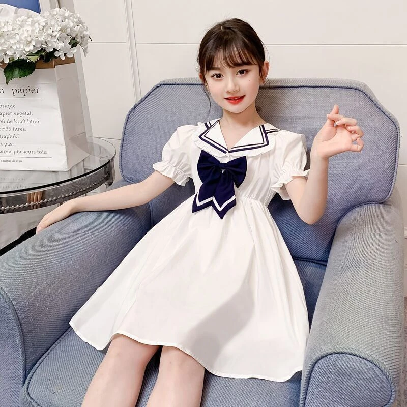 MUMUWU女童夏装连衣裙学院风女孩夏季洋气2025新款儿童白色裙子