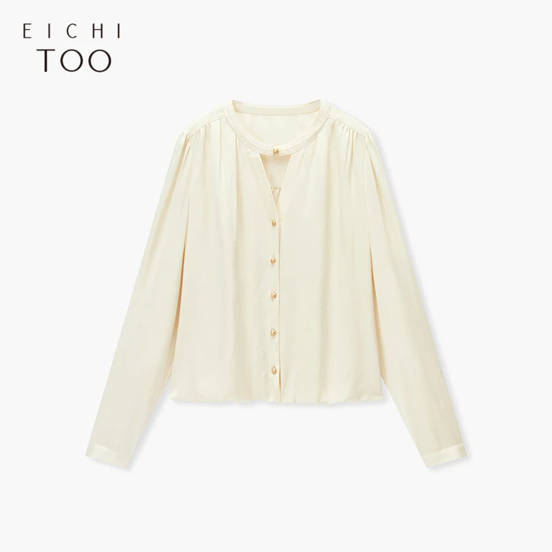 A爱居兔2025年春季新款下摆花苞造型宽松舒适长袖衬衫ENEAJ1Q008A