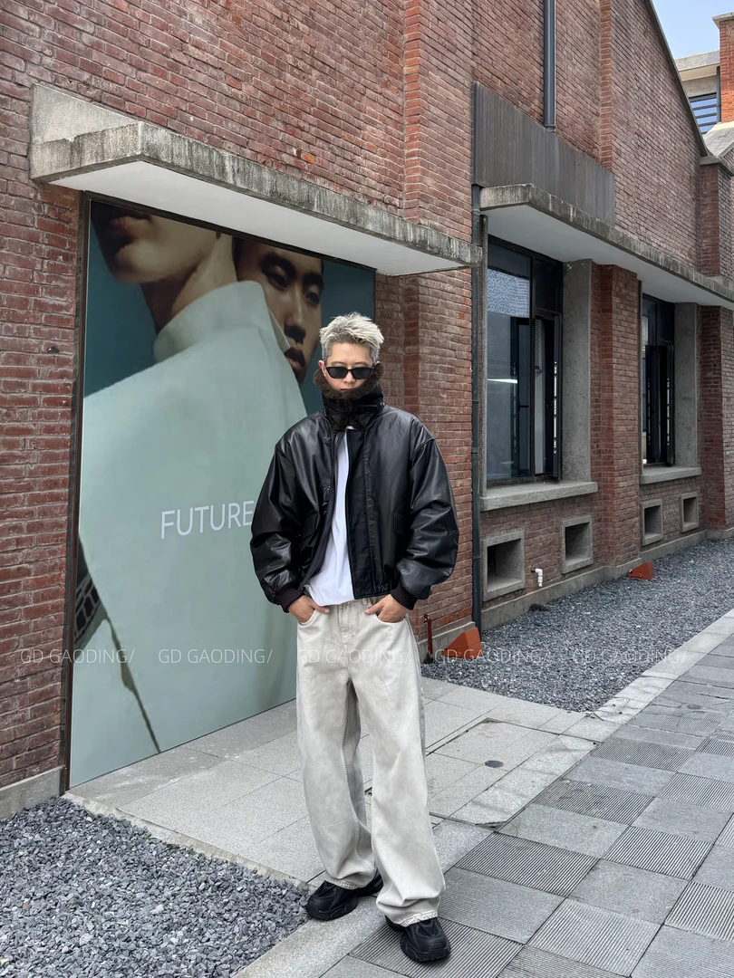 夹棉进口胎牛牛皮皮衣保暖山羊绒毛领复古机车lem皮毛一体yb男女