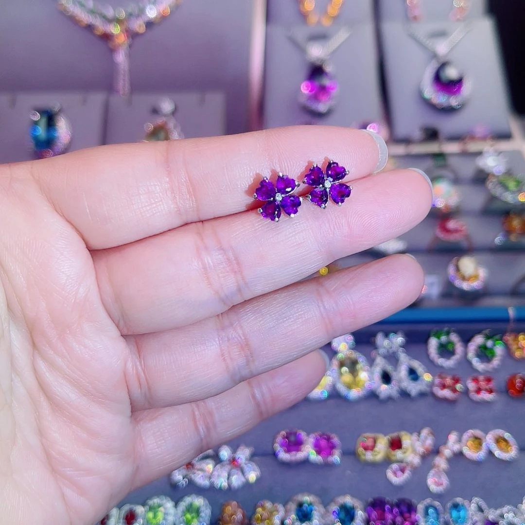 银S925镶嵌耳饰紫晶