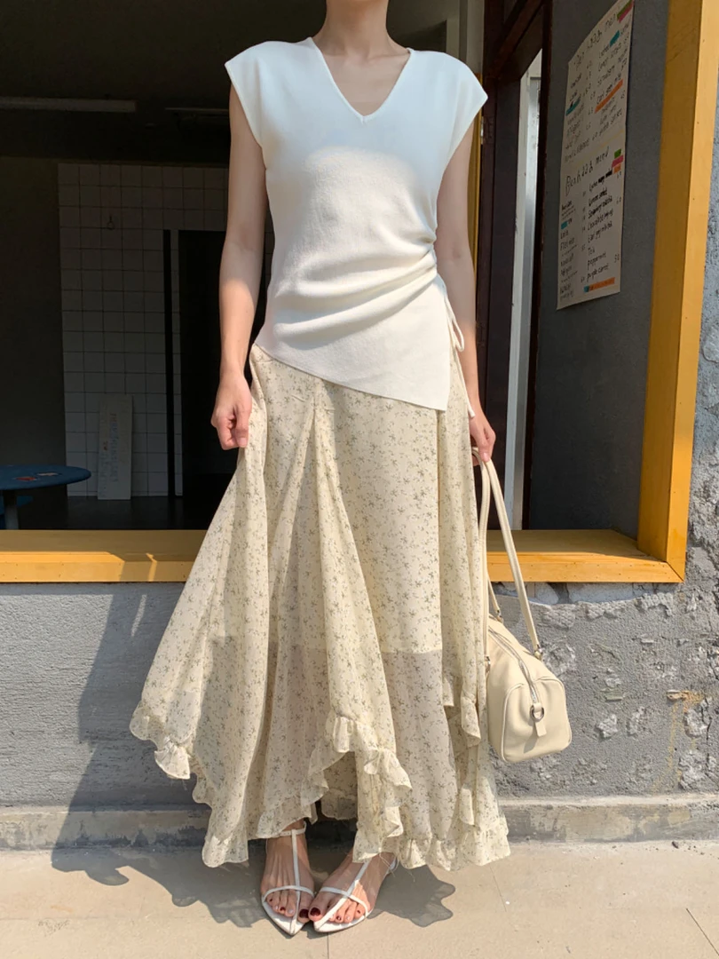 【福福!NO!NO!NO!】波西米亚风不规则荷叶边碎花半身裙  L903