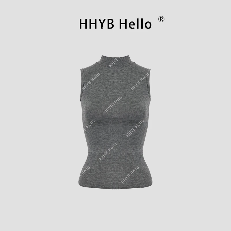 HHYB Hello夏季新款气质百搭无袖半高领修身显瘦背心 253025
