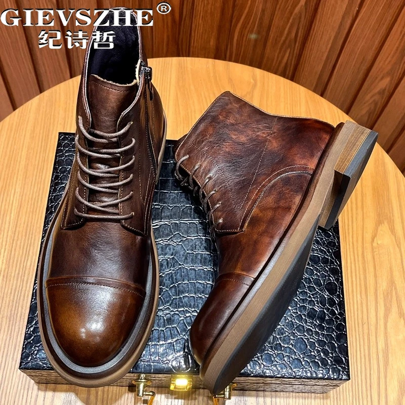 纪诗哲男鞋厚底透气轻便短靴男款时尚复古休闲鞋子轻奢潮流马丁靴