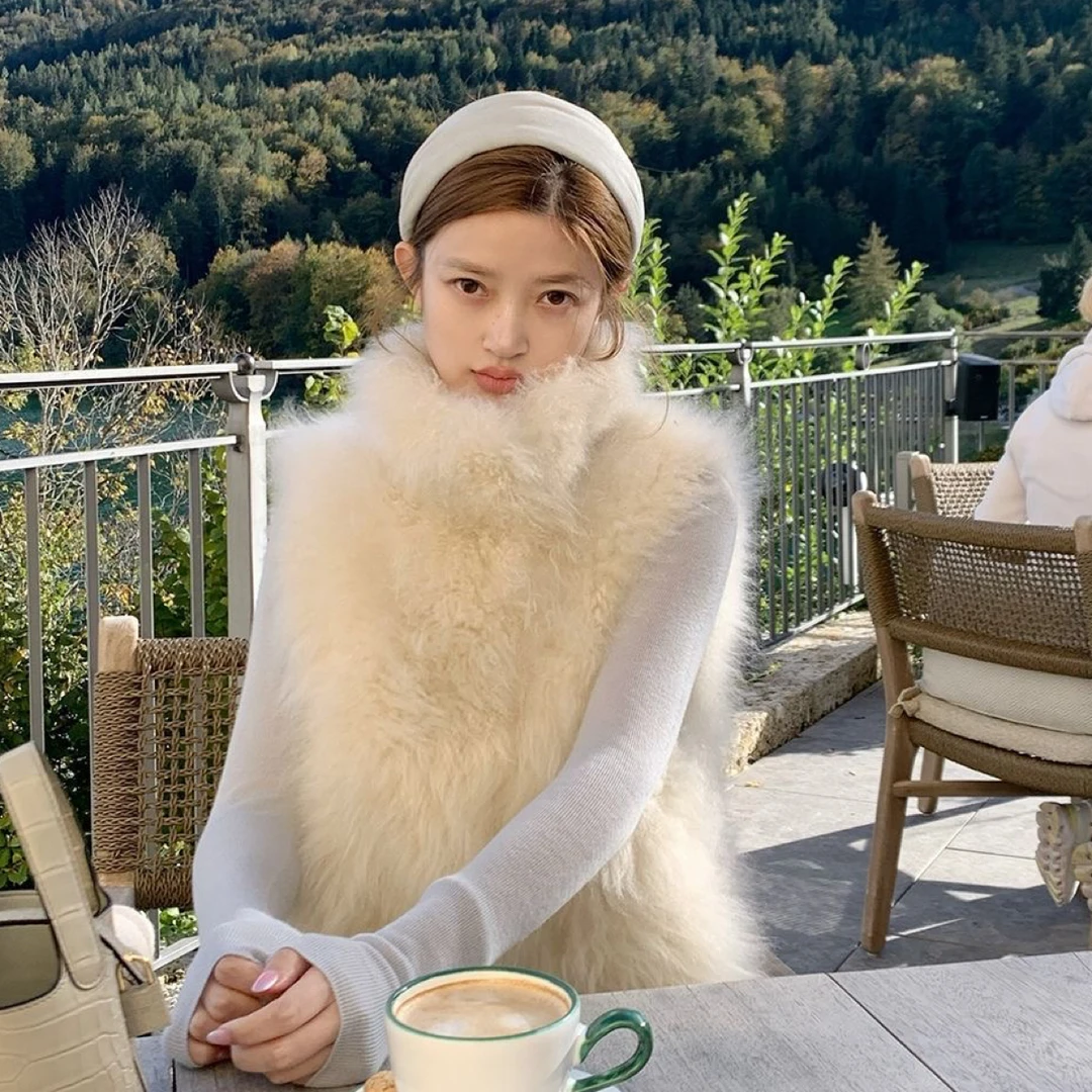 真毛氛围感立体挺括落肩不挑身高百搭马甲真毛羊毛皮草坎肩外套女