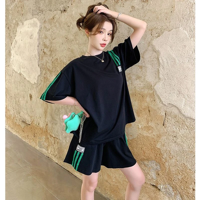 时尚夏装大码宽松显瘦外穿休闲运动套装阔腿网红百搭洋气两件套女