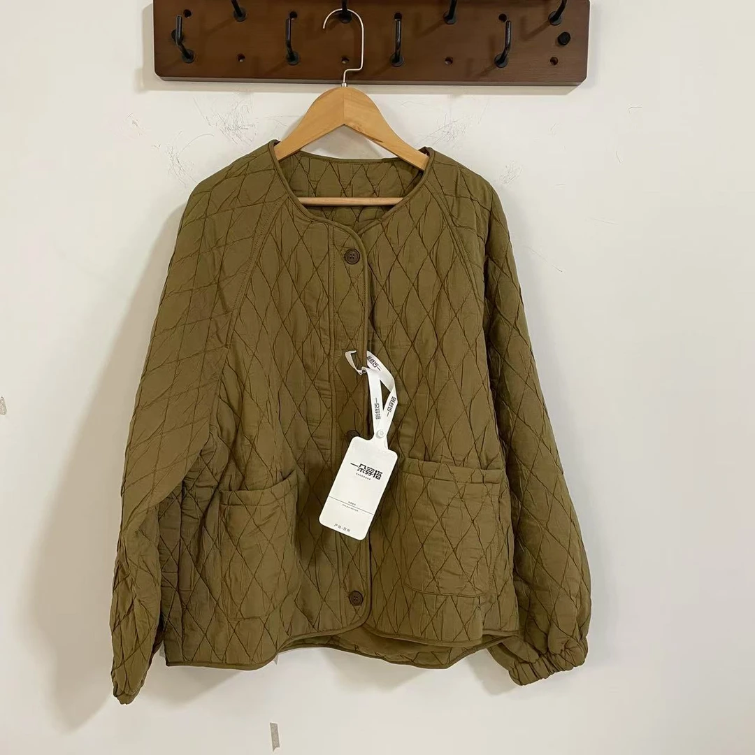 【一朵穿搭】孤品无领菱形格夹棉外套