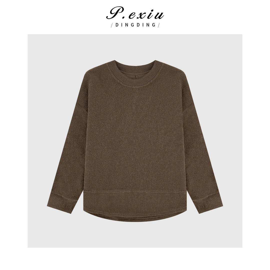 韩系减龄设计感磨绒加厚软糯圆领长袖卫衣 M9179
