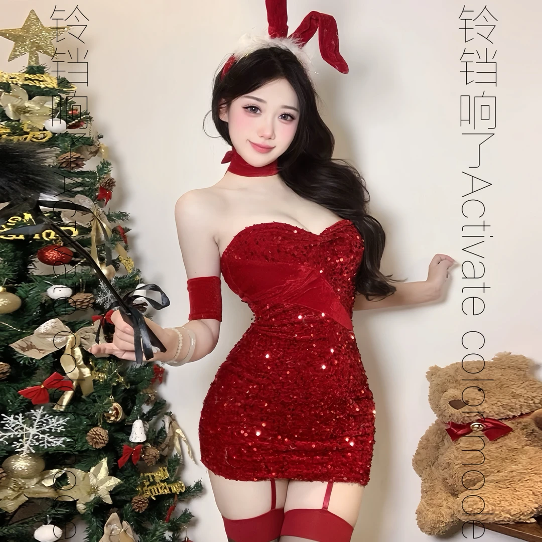 铃铛响了：「圣诞雪夜」性感兔女郎纯欲火辣女连衣裙