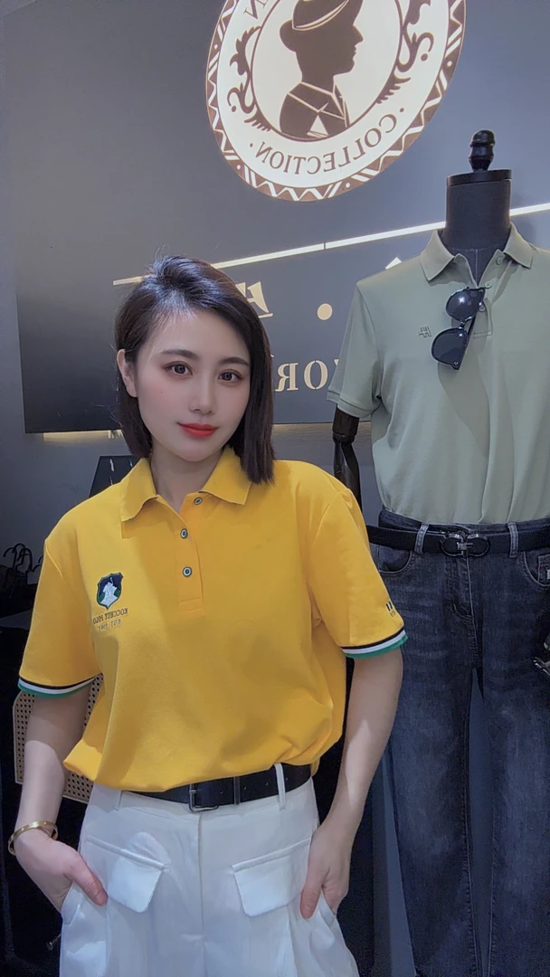 刺绣修身型短袖纯色男夏季Polo衫休闲polo山系牛仔风