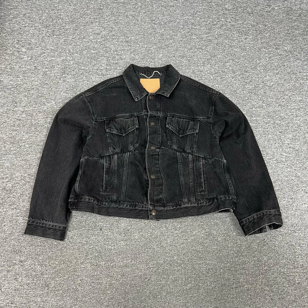 99新 Balenciaga/巴黎世家 黑色 水洗做旧 牛仔外套 36码