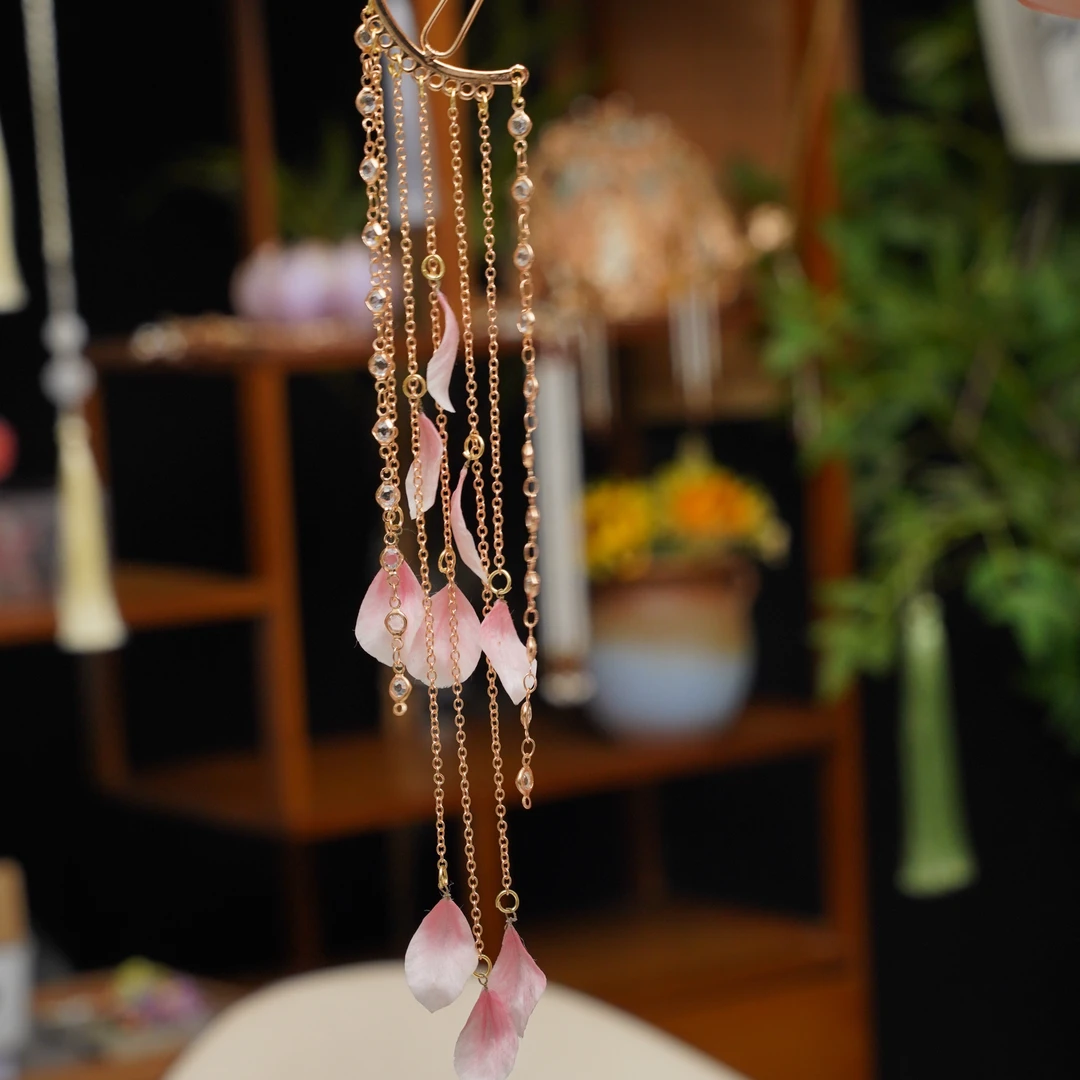 锦簪阁（弄清影）粉色绒花流苏款发钗蚕丝绒花绒花非遗工艺古风