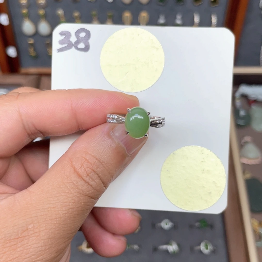 和田玉（碧玉）戒指银S925镶嵌和田玉38