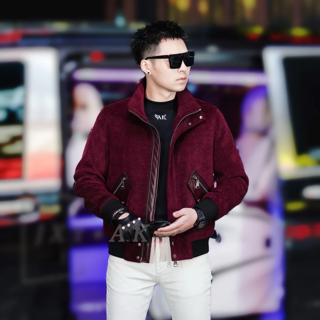 2025冬季羽绒服潮牌男士休闲老钱风加厚鹅绒拼绵羊皮高定痞帅男装