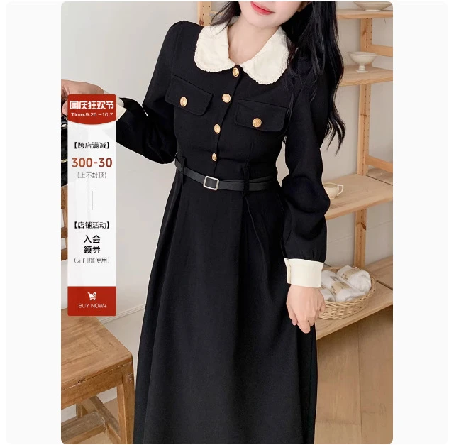 秋冬季欧货小香风翻领学生少女大码宽松显瘦休闲连衣裙子微胖MM女