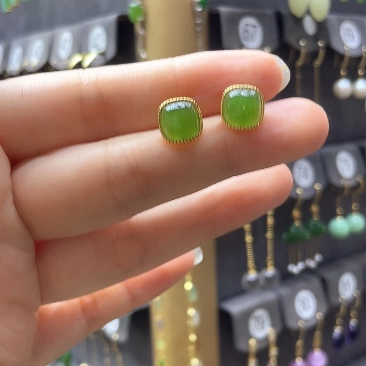 和田玉银S925镶嵌耳饰